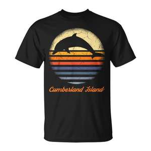 Camiseta Cumberland Island Dolphin Lover con diseño vintage de puesta de sol, color negro, unisex, talla para adultos - Product Image 1