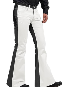 Pantalones de Hombre Blancos con Paneles Laterales Negros, Cintura Media, Mezclilla de Algodón, Corte Regular, Estilo Casual de Primavera - Product Image 4