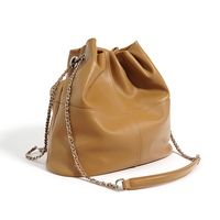 Sac seau en cuir véritable, doux, avec cordon de serrage, chaîne réglable, grande capacité, pour les déplacements quotidiens des femmes