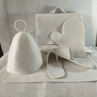 Ensemble de sauna 5 pièces en feutre de laine, résistant à la chaleur et absorbant, comprenant un chapeau, des chaussons antidérapants, des gants, un tapis de bain et un sac de rangement, pour hammam, direct usine