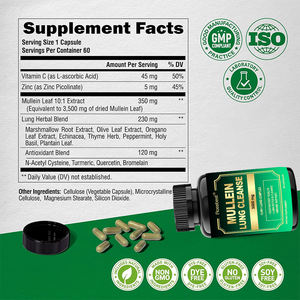 1 हर्बल फॉर्मूले में 15 एक हर्बल फॉर्मूले फेफड़ों के लिए डिटॉक्स स्वास्थ्य पूरक 3500 मिलीग्राम मल्टीलिन लीफ निकालने कैप्सूल - Product Image 6