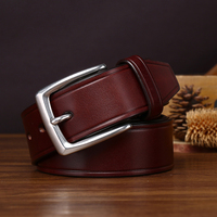 Sabuk Kulit Embossing Vintage untuk Pria dengan Gesper Baja Tahan Karat Asli Kulit Berkualitas Tinggi Sabuk Jeans Kasual Serbaguna untuk Pria.