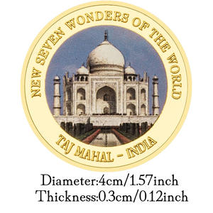 Stampa a colori Taj Mahal placcato oro moneta da collezione famosa in tutto il mondo edifici India Souvenir in metallo - Product Image 3