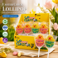 Sucettes en forme de poussin de Pâques de 28g en gros, saveurs de fruits assorties, bonbons durs dans une boîte de présentation PDQ pour les fêtes et les cadeaux