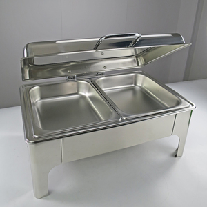 Grande Tampa De Vidro Buffet Fogão Altura Pés De Aço Inoxidável Chafing Dish Retangular Food Warmer para Catering - Product Image 6