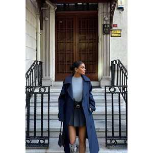 Manteau Trench pour Femme Navy Osanna, Double Boutonnage, Décoration Imprimée, Imperméable, Style Casual, Cachemire et Coton pour le Printemps et l'Hiver - Product Image 3