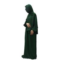Ensemble Abaya musulman modeste deux pièces, robe longue unie à manches longues avec hijab assorti, tenue de prière quotidienne islamique de Dubaï