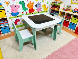 Ensemble de <span class=keywords><strong>table</strong></span> et de chaises pour enfants multifonctionnel, moderne, simple et élégant, en combinaison de couleurs blanc et vert - Product Image 3
