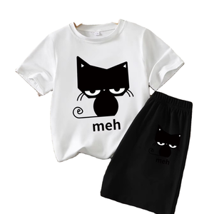 T-shirt à manches courtes imprimé animaux de dessin animé de haute qualité pour garçons et filles, ensembles de vêtements décontractés pour enfants, été, bébé, 100% coton - Product Image 2