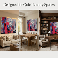 Tableau mural Giclée abstrait color block style luxe discret français, cadre en alliage d'aluminium anodisé, grande taille pour salon et salle à manger