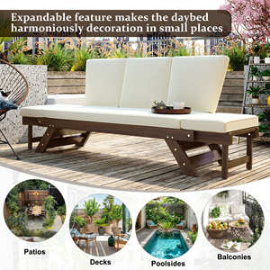 Chaise longue <span class=keywords><strong>de</strong></span> patio réglable en bois d'acacia, 3 positions inclinables, coussin en mousse épaisse, résistant à l'eau, canapé d'extérieur - Product Image 4