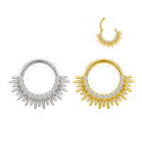 Cincin Hoop segmen berengsel mode ASTM F136 Titanium menghadap ke depan CZ diasah anting-anting halus cincin hidung perhiasan tubuh tindik