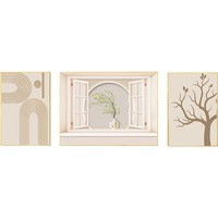 Peinture Triptyque Abstraite Style Crème pour Salon Nordique, Nature Morte Végétale Fraîche et Écologique, Résistante à l'Eau