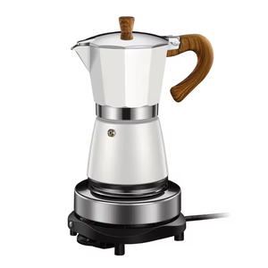 Estufa <span class=keywords><strong>italiana</strong></span> portátil de acero inoxidable, Mocha eléctrica negra mate para café Espresso, Moka, con mango de madera - Product Image 1