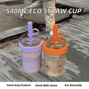 Nuevo Vaso Tritan de 540 ml con Pajita y Agarre, Reutilizable, Ecológico, Impermeable, Térmico, Multicolor, Portátil para Viajes, para Leche y Té - Product Image 2