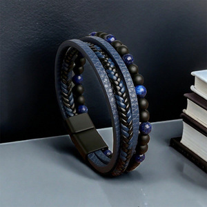 <b>Leather</b> Hand-woven Multi-layered <b>Bracelet</b> For Men Magnetic Buckle Retro Patchwork Gift 7.5in 8.5in 9in - Product Image 2