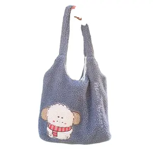 Bolsas de inverno fofas de pelúcia feminina de lã fofa bolsa de ombro para menina