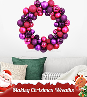Guirlande artificielle en plastique écologique de 24 pouces avec boules à bulles - Rose et violet scintillants modernes, couleurs LED personnalisables pour Noël en intérieur