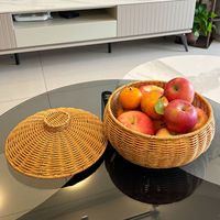 Fruitmand in rotanstijl, geweven fruitmand voor in de woonkamer, decoratieve fruitmand voor op tafel, stofdichte fruitmand met deksel