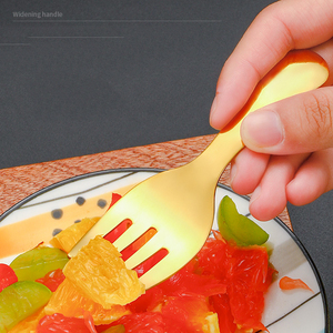 Ensemble de couverts pour enfants en acier inoxydable <span class=keywords><strong>argent</strong></span>é, cuillère et fourchette à manche court pour bébé, cuillère de sécurité portable créative pour l'alimentation des enfants - Product Image 5