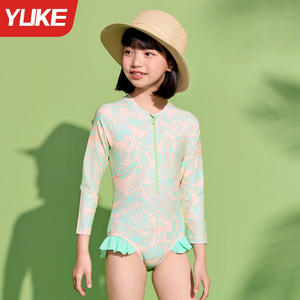 2025 filles une pièce crème solaire <span class=keywords><strong>maillot</strong></span> <span class=keywords><strong>de</strong></span> <span class=keywords><strong>bain</strong></span> manches longues motif floral Bandeau soutien-gorge Type disponible grandes tailles pour les enfants moyens - Product Image 1