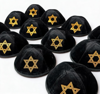 Kippa de luxe en velours noir avec étoile de David en strass, brodée, pour mariage, Bar Mitzvah, cérémonie juive
