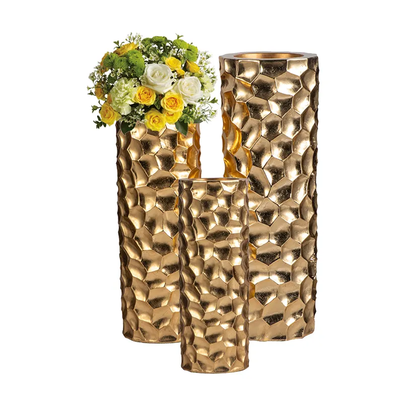 Conjunto de 3 vasos de flores dourados, decoração para vasos de flores de casamento, vasos de flores para plantador de casa de luxo