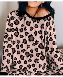 Pijama de algodón de manga larga para mujer, ropa de dormir con estampado de leopardo