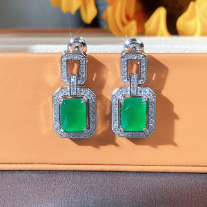 Orecchini Pendenti Rettangolari in Cristallo Verde Smeraldo per Donne, Accessori Eleganti da Cerimonia - Product Image 2
