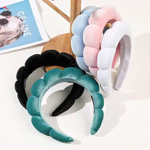 Women Girl Facial Headband Makeup Twisted Velvet Puffy Sponge Hairband Terry Hairband For Skincare