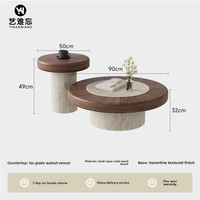 Table basse en bois massif, design minimaliste rétro, ensemble de meubles pour salon, pas d'assemblage requis, table basse ronde