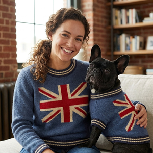 Premium French Bulldog Winter Dog Sweater Bulky Fit Eco-Friendly <strong>Union</strong> <strong>Jack</strong> Knitwear Warm British Flag Pattern Puppy <strong>Clothes</strong> - Product Image 1