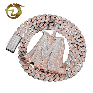 Hip Hop Iced Letter <b>Initial</b> Pendant Charm Cuban Link <b>Chain</b> 925 Silver Rose Gold Plated Moissanite Necklace GRA Certified Unisex - Product Image 2