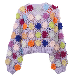 New 2024 Autumn Winter Fashion <strong>Cardigan</strong> Coats High Quality Ladies Allover <strong>Crochet</strong> Knitting Flower Patterns Purple <strong>Black</strong> <strong>Cardigan</strong> - Product Image 6