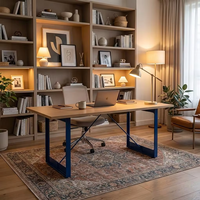 Bureau d'ordinateur rectangulaire moderne en bois de bouleau avec cadre en fer, hauteur réglable, pour usage commercial ou domestique