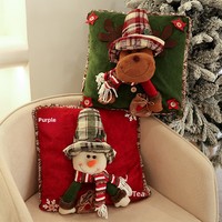Coussin décoratif de Noël 3D en velours doux, motif bonhomme de neige et renne, carré, pour canapé, cadeau de fêtes