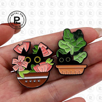 Broche en émail motif chaton et feuilles vertes, finition nickel noir, pour la Saint-Valentin