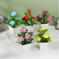 Rose artificielle en mousse faite à la main, écologique, en pot, avec feuilles de bonsaï, décoration de table intérieure pour la fête des Mères - Vente chaude