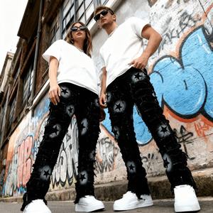 Nouveau Jean en Denim Slim Fit pour Homme 2026, Original, Noir, Délavé Vintage, Effet Usé, Détails Frangés, Impression Numérique Directe - Product Image 1