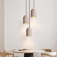 Lustre moderne créatif en pierre de travertin jaune Wabi Sabi, suspension LED réglable en hauteur, protection oculaire, sans fil, style moyen-siècle