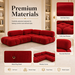 Sofá Cama Modular de Chenilla con Diseño Icónico en Rojo Vibrante, Pieza de Diseño Versátil para Interiores de Apartamentos, Villas y Hoteles - Product Image 2