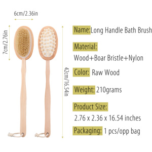 Double Sided Bath Brush with Long Wooden Handle, Natural Bristle and Nylon for <strong>Back</strong> <strong>Scrub</strong>, Exfoliating Body Care &amp; Home Use - Product Image 5
