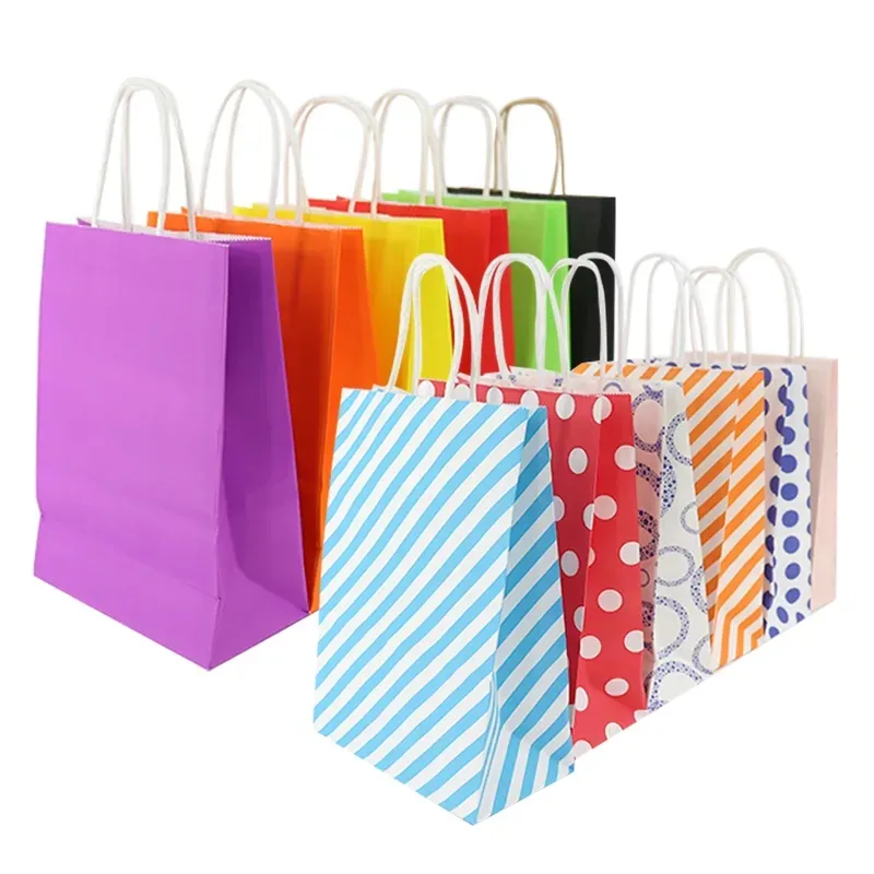 Bolsas de papel kraft de colores con logotipo personalizado y asas para la compra de alimentos dulces, bolsas de papel para regalo