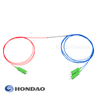 Divisor Óptico SC APC FBT 1x2 Monomodo con Tubo de Acero y Conector Pigtail