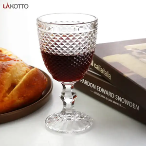 Cina vetreria all'ingrosso a buon mercato rosso calice bicchiere di vino trasparente diamante Vintage goffrato acqua e succo di vetro tazza - Product Image 5