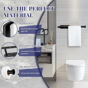 Support <span class=keywords><strong>mural</strong></span> auto-adhésif en acier inoxydable noir pour essuie-tout, fixation sans perçage pour cuisine, salle de bain, évier, garde-manger, réfrigérateur - Product Image 3