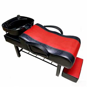 Lavacabezas semirreclinable para peluquería con pedales, sillón de lavado de cabello con función de enjuague de agua - Product Image 5