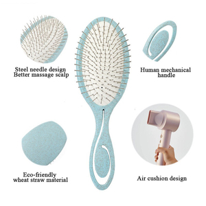 Custom Fashion Hairbrush with Steel Needle Wheat Straw Handle Eco <b>Scalp</b> Massage Detangler for Home Use Logo Included - Product Image 4