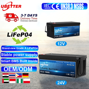 Baterai Surya Stok 12V 24V LiFePO4 dengan BMS Bluetooth 100AH 50AH 200AH untuk RV Kapal Pesiar Paket Baterai Lithium Ion - Product Image 1