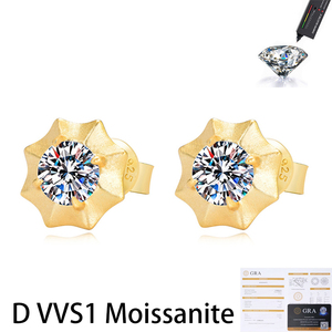 Pendientes de Girasol con Certificado GRA, Chapados en Oro, Plata de Ley S925, Corte Brillante D VVS1, Moissanita de 0.5CT, Modernos para Mujer - Product Image 1